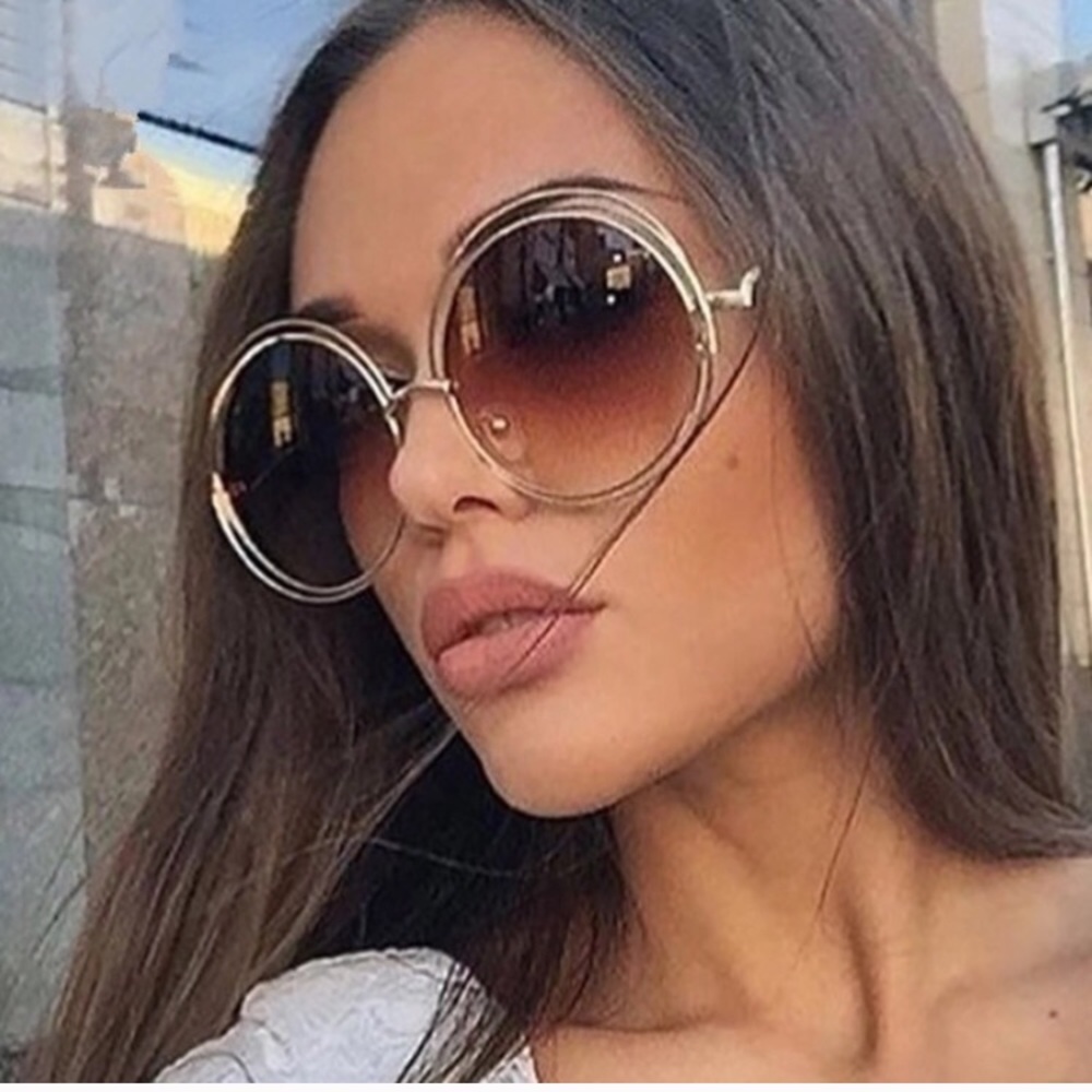 NWT Gold Retro Round Oversized UV400 Sunglasses - Picture 7 of 8